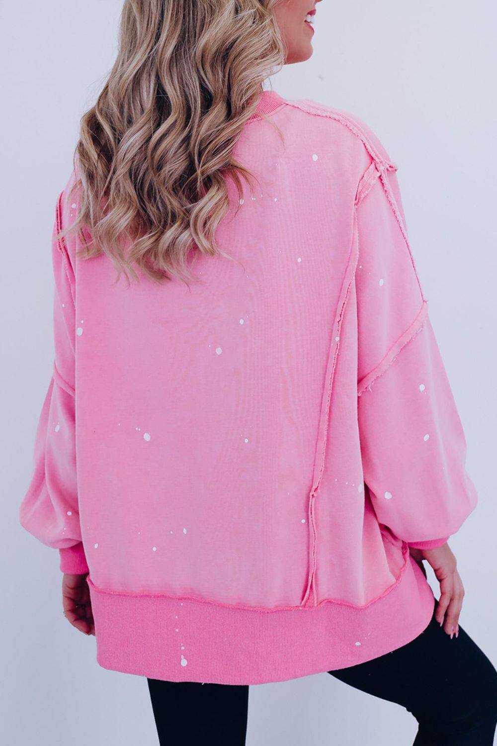 Exposed Seam Splatter Print Round Neck Sweatshirt