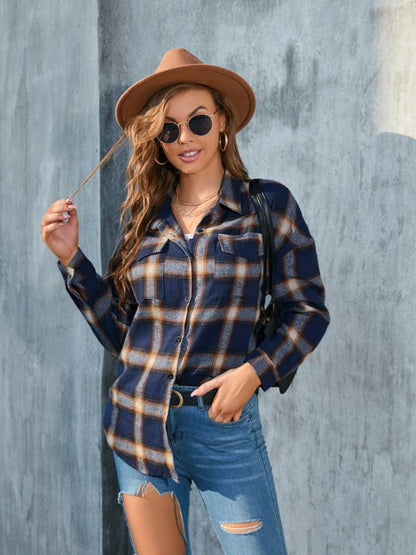 Full Size Plaid Button Up Pocketed Shirt