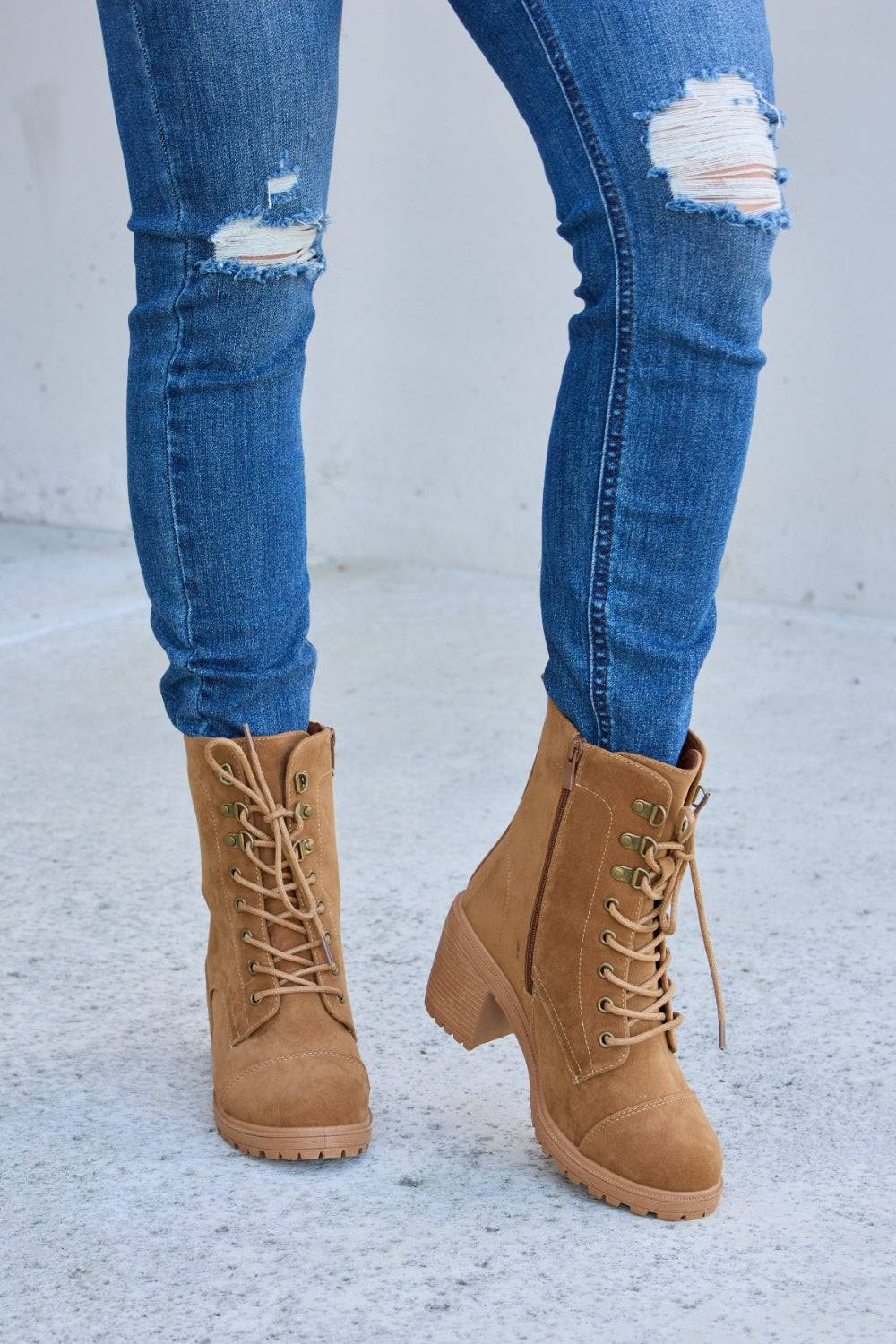 Forever Link Lace-Up Zipper Detail Block Heel Boots