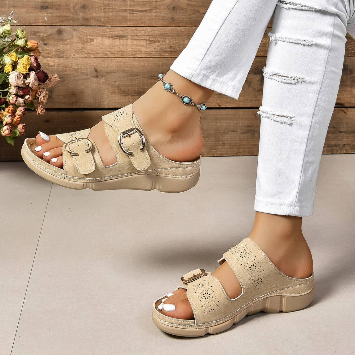 PU Leather Open Toe Buckle Sandals