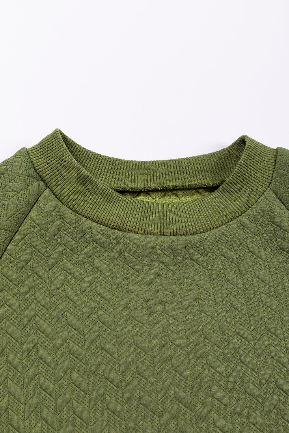 Jungle Green Solid Textured Raglan Sleeve Pullover Sweatshirt