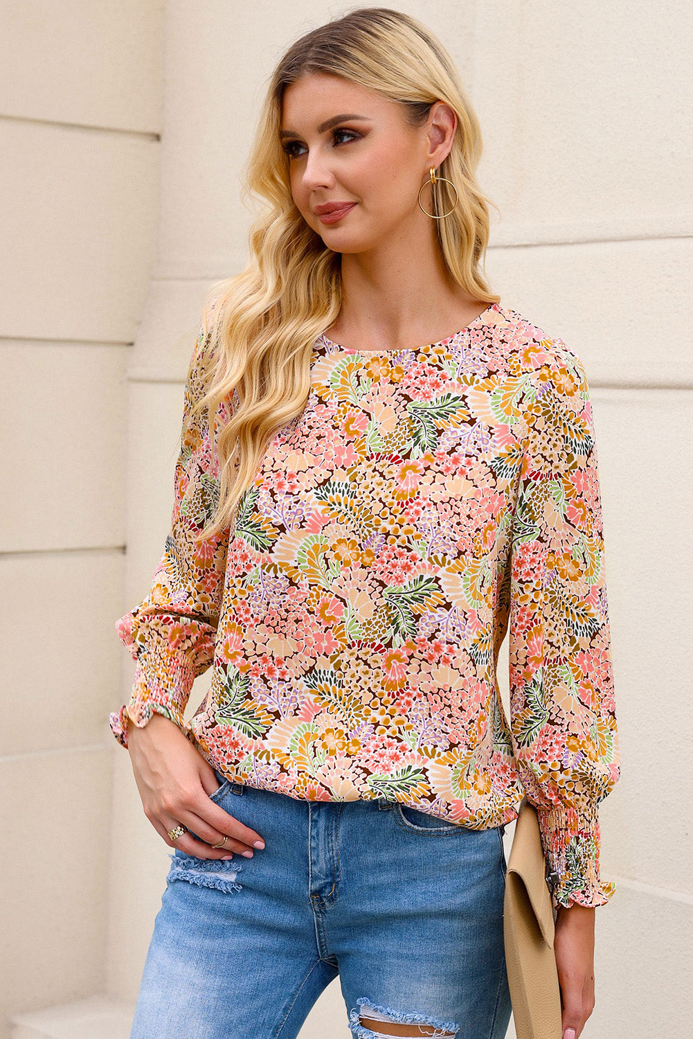 Multicolor Puff Sleeve Floral Blouse