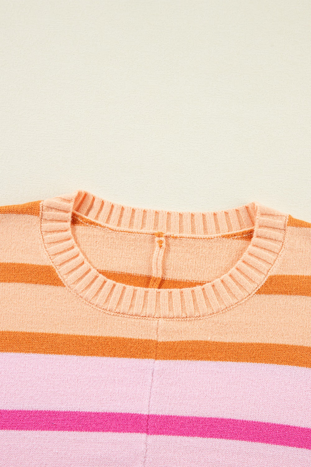 Contrast Striped Round Neck Long Sleeve Knit Top