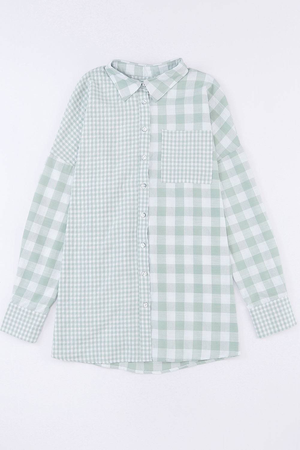 Pocketed Plaid Collared Neck Long Sleeve Shirt