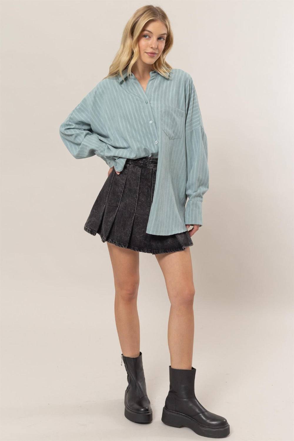 HYFVE Stripe Button Down Long Sleeve Oversized Shirt