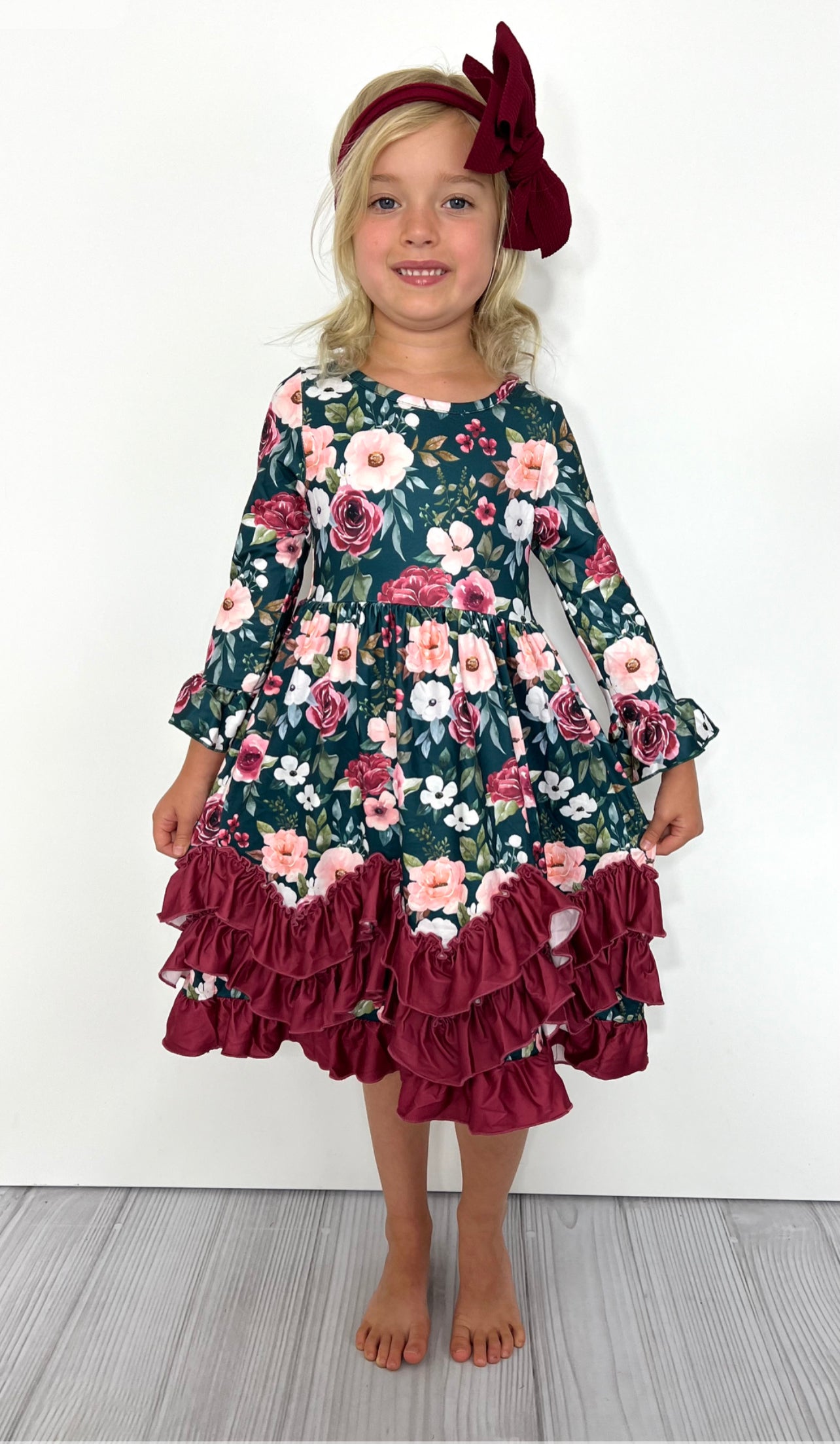 Jade Rose Floral Girls Ruffle Maxi Dress