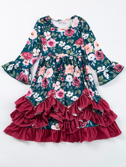 Jade Rose Floral Girls Ruffle Maxi Dress