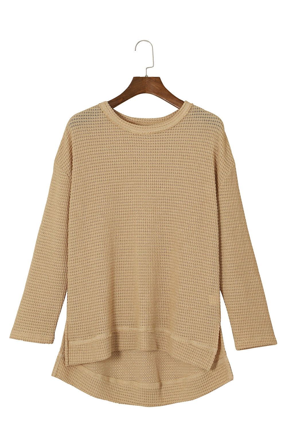 Khaki Waffle Knit High Slits Oversized Top