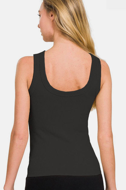 Zenana 2 Way Neckline Washed Ribbed Tank