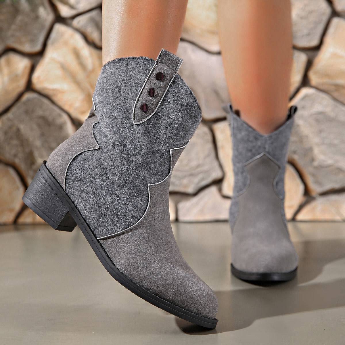 Suede Point Toe Block Heel Boots