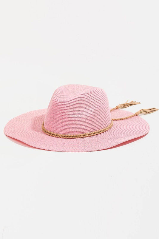 Fame Straw Braided Rope Strap Fedora Hat