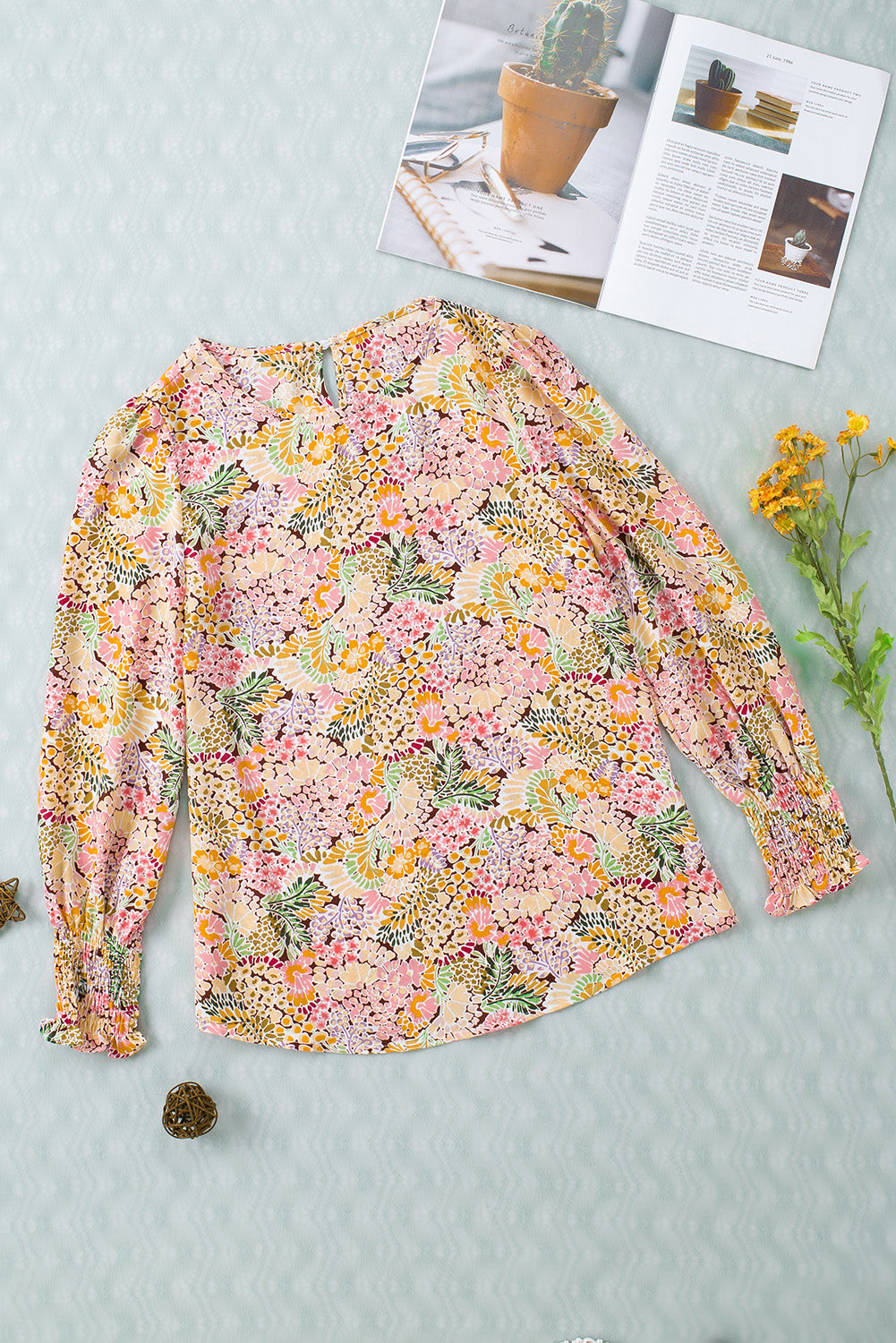 Multicolor Puff Sleeve Floral Blouse