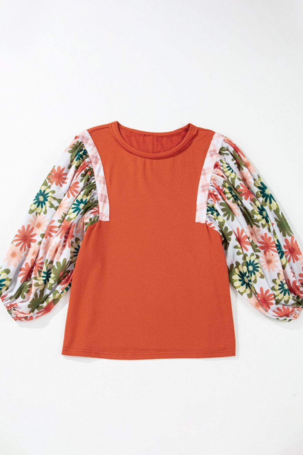 Printed Round Neck Balloon Sleeve Blouse