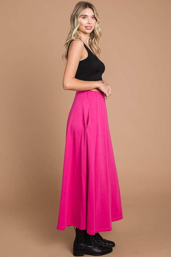 CBF1942-Maxi Full Solid Skirt with Pockets