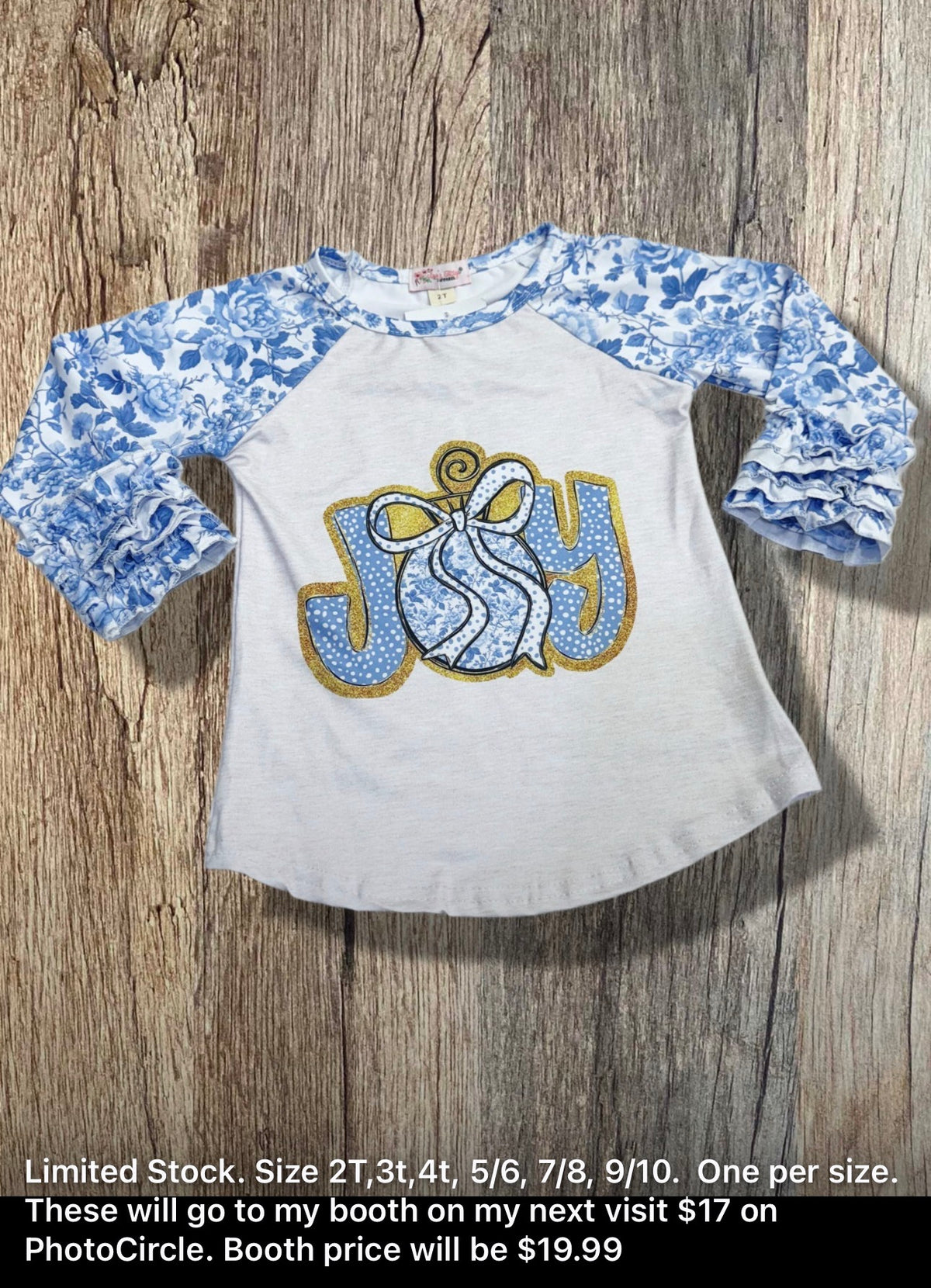 Girls Blue Toile JOY Christmas Ruffle Sleeve Top product image 7