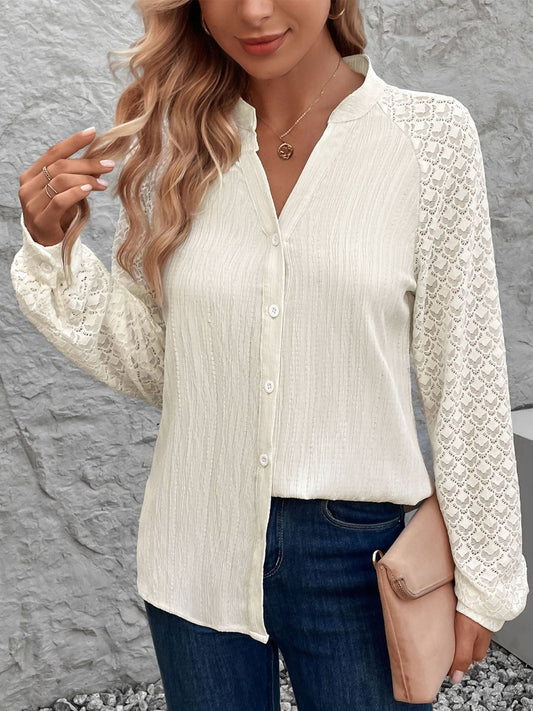 Perfee Textured Notched Long Sleeve Shirt