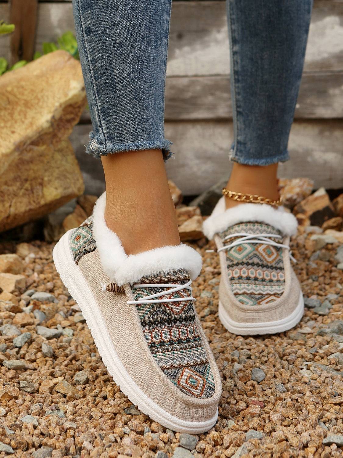 Printed Round Toe Flat Slip-Ons