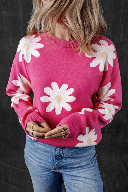 Daisy Round Neck Dropped Shoulder Sweater