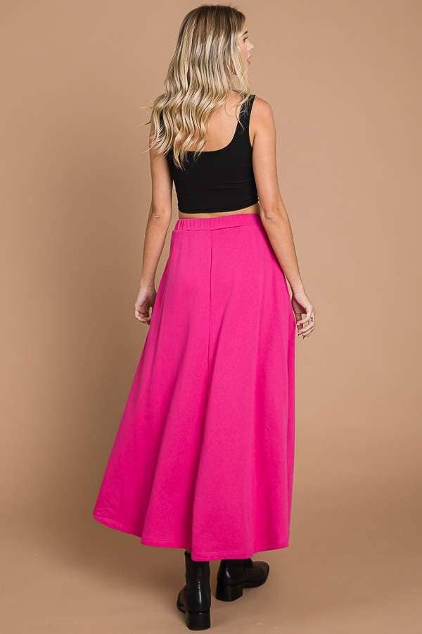 CBF1942-Maxi Full Solid Skirt with Pockets