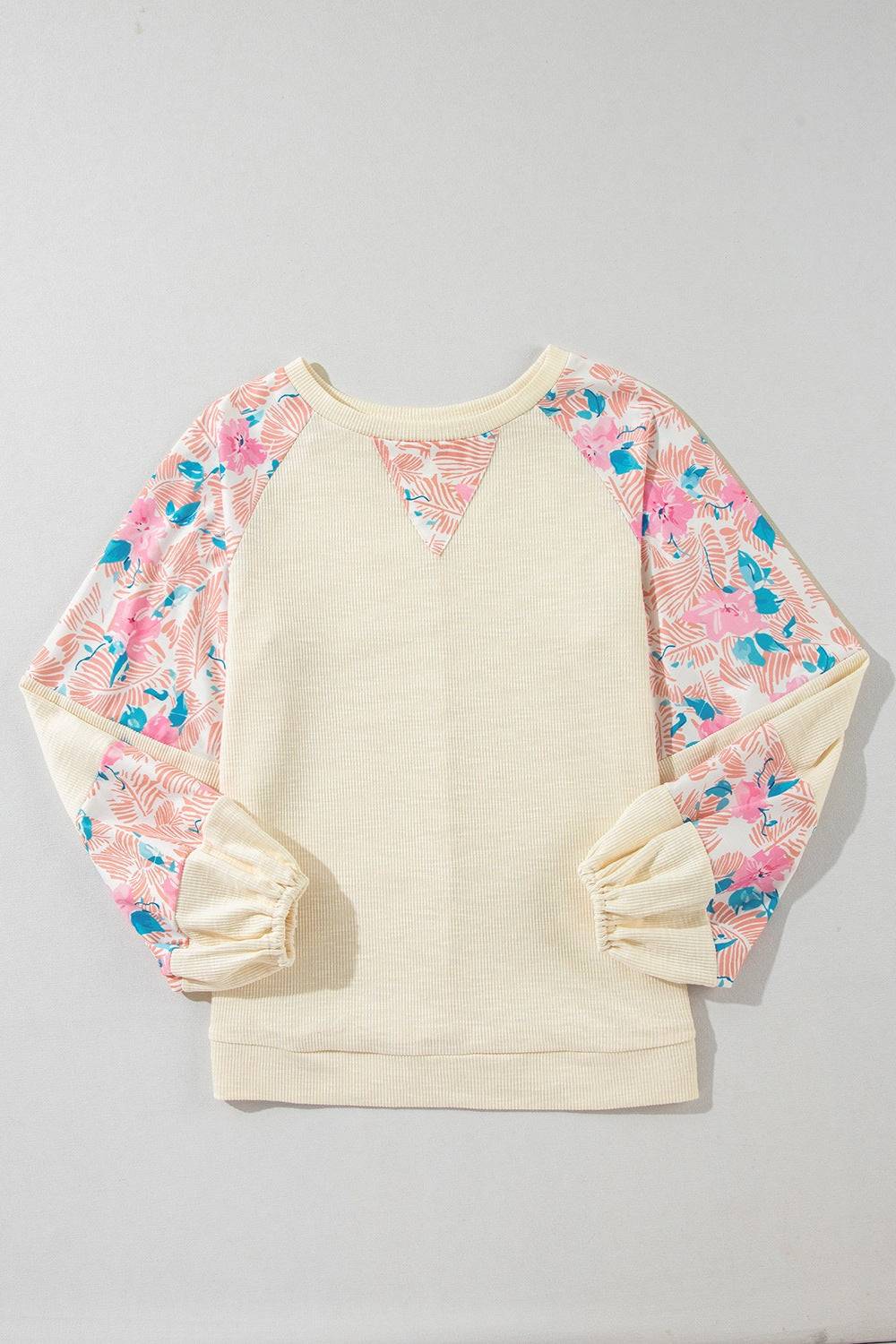 Printed Round Neck Balloon Sleeve Sweatshirt