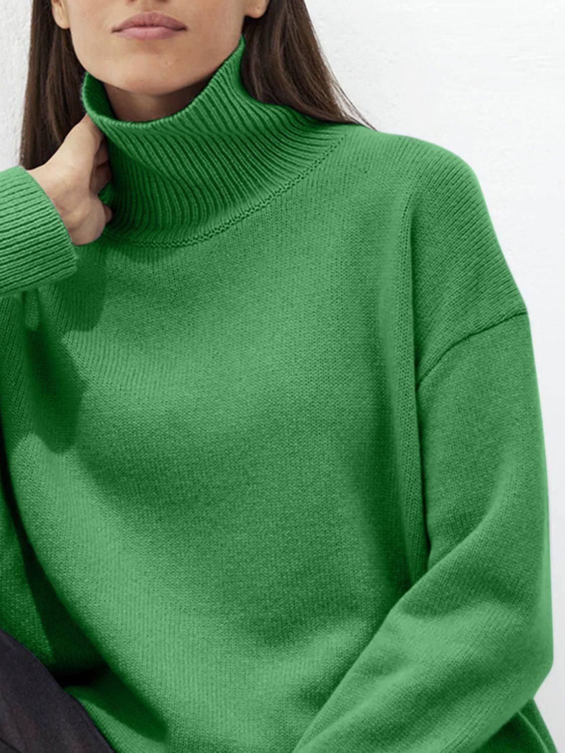 Turtleneck Drop Shoulder Long Sleeve Sweater