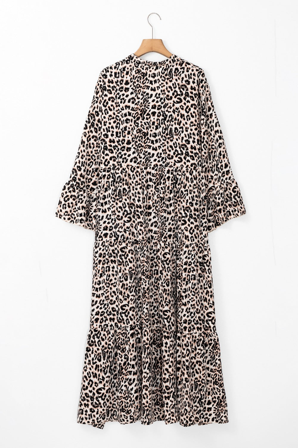 Leopard Notched Long Sleeve Maxi Dress