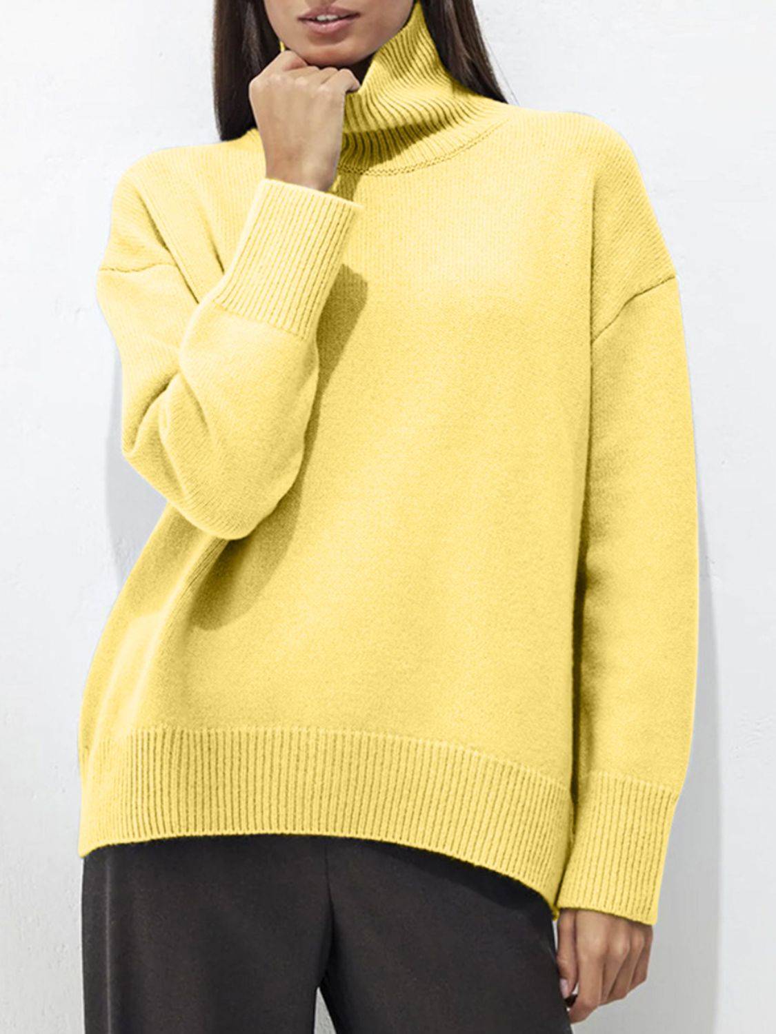 Turtleneck Drop Shoulder Long Sleeve Sweater