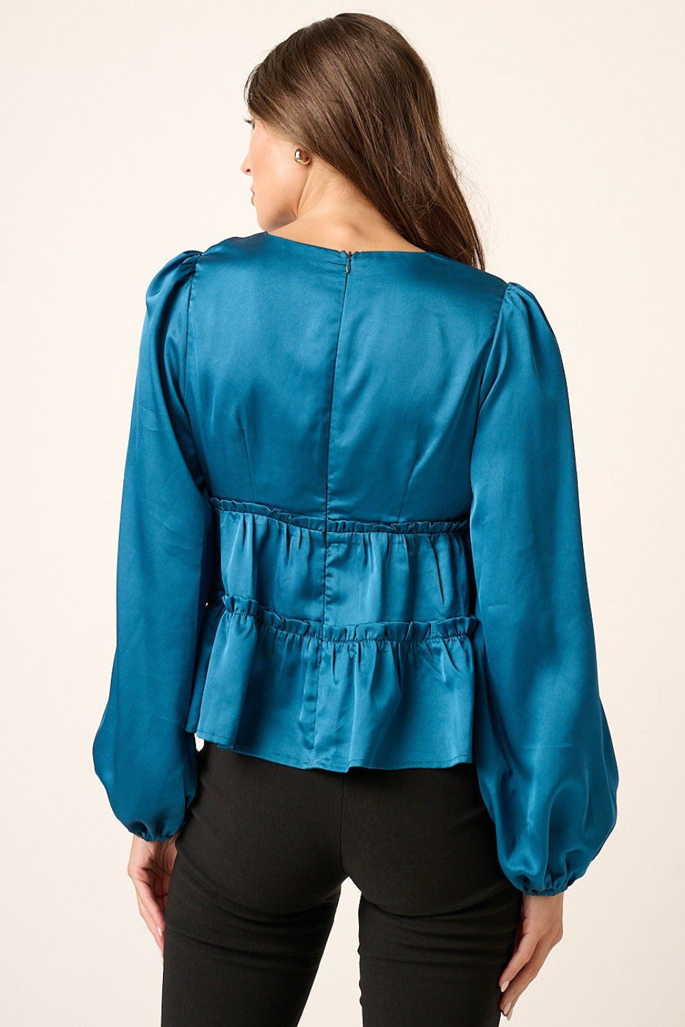 Mittoshop Satin V Neck Ruffled Tier Blouse