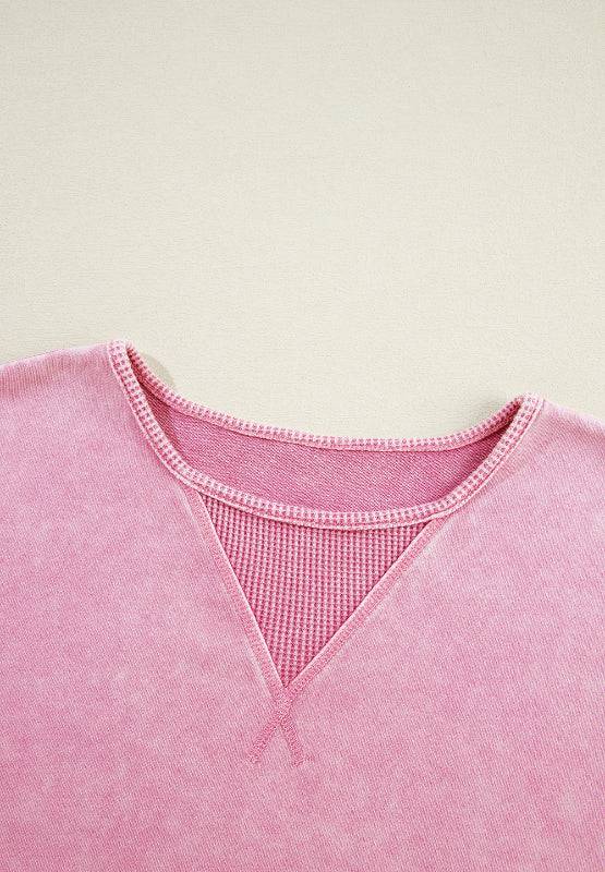 Exposed Seam Round Neck Long Sleeve Sweatshirt