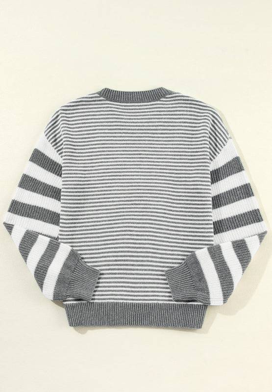 Striped Round Neck Dropped Shoulder Sweater