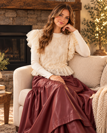 HEYSON Ivory Dimensional Tulle Ruffle Blouse lifestyle view 4