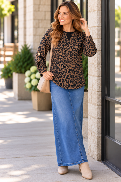 Easy Elegance Animal Print Roll-Tab Top product image 3