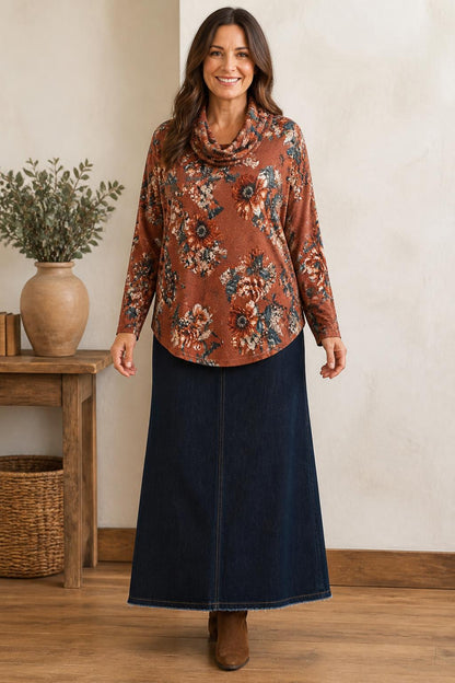 Chris & Carol Rust Floral Cowl-Neck Tunic Top lifestyle view 1