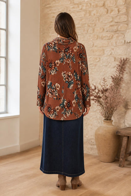 Chris & Carol Rust Floral Cowl-Neck Tunic Top lifestyle view 3