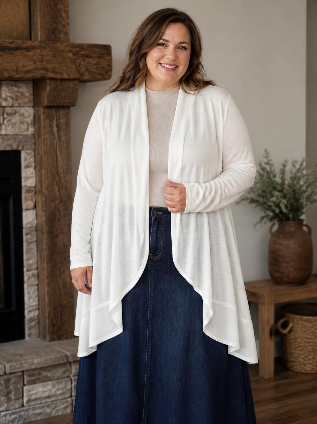Azules White Plus Size Open-Front Cardigan lifestyle view 1