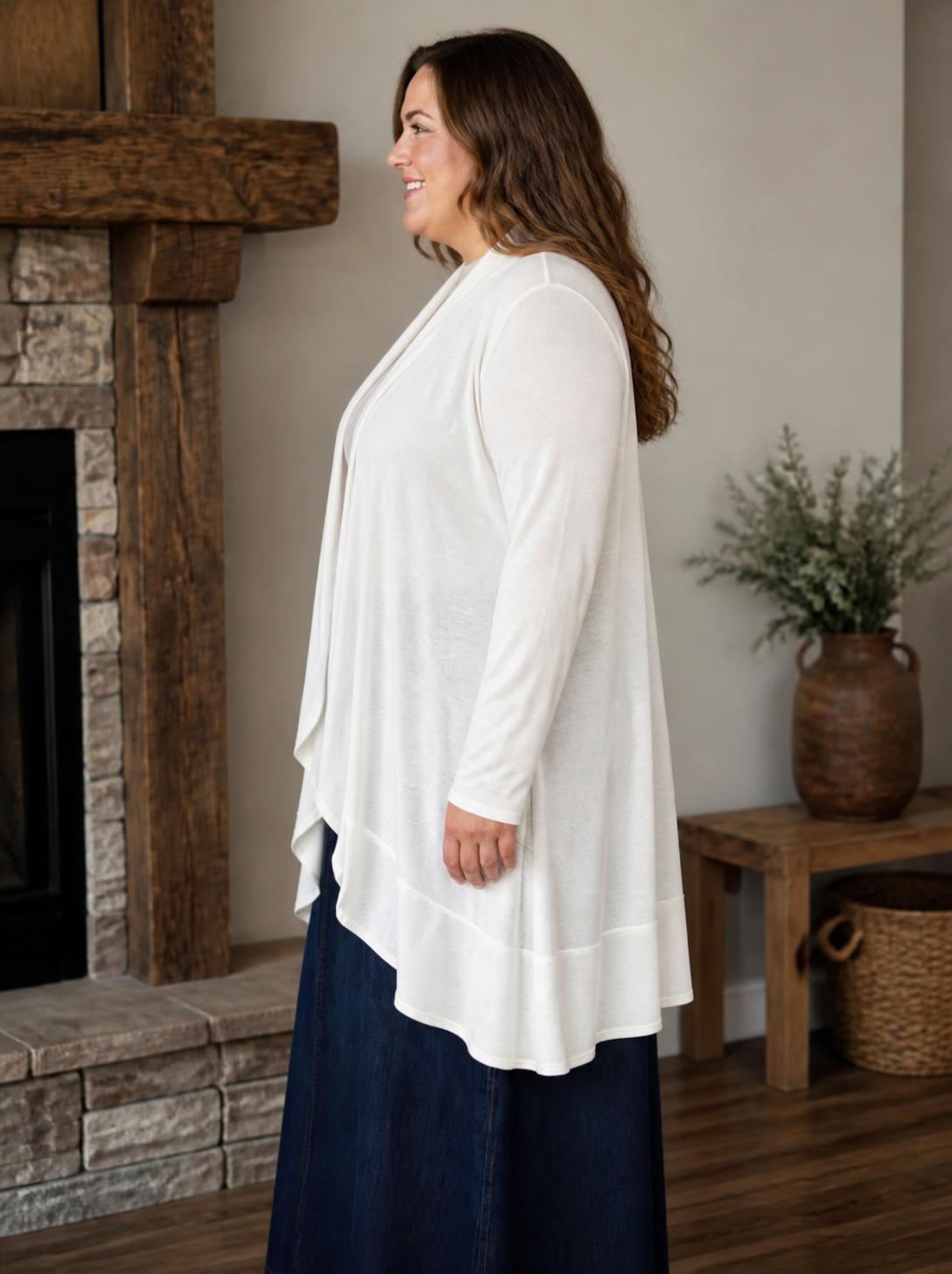 Azules White Plus Size Open-Front Cardigan lifestyle view 5