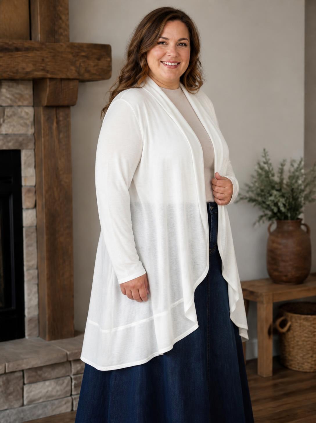 Azules White Plus Size Open-Front Cardigan lifestyle view 2