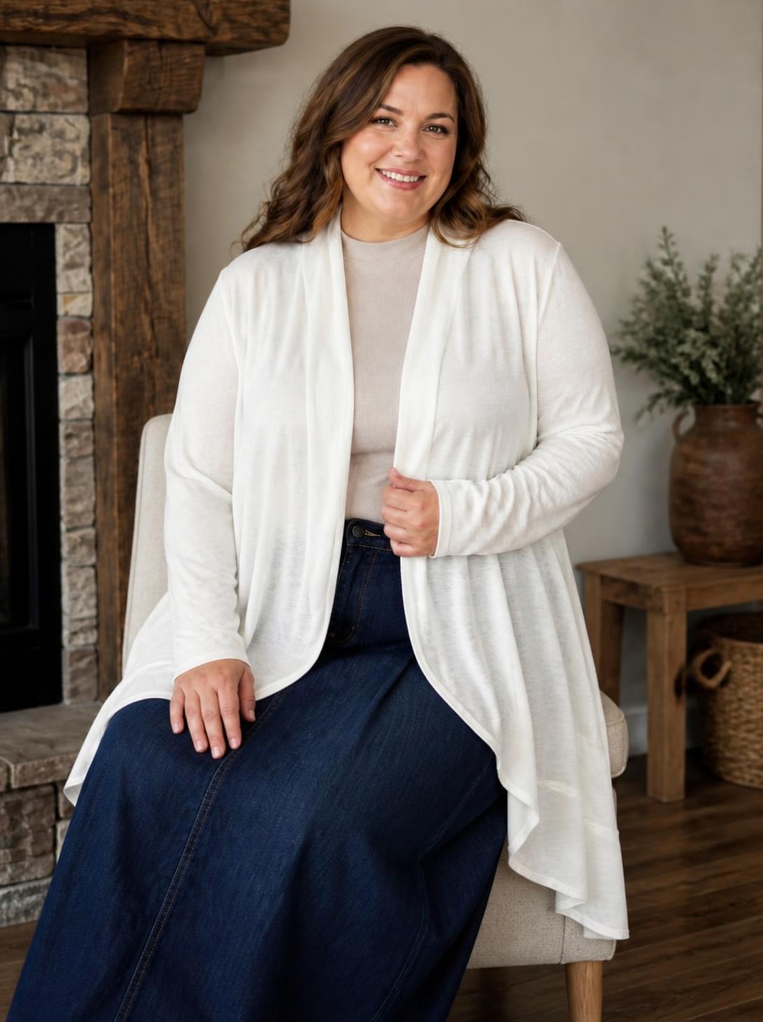 Azules White Plus Size Open-Front Cardigan lifestyle view 3
