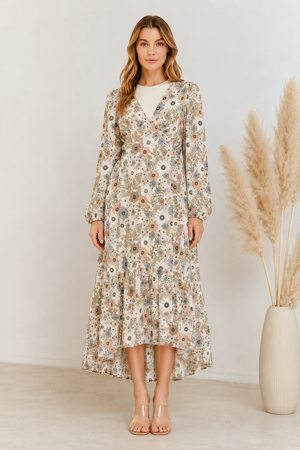 Meadow Romance Floral High-Low Maxi Dress