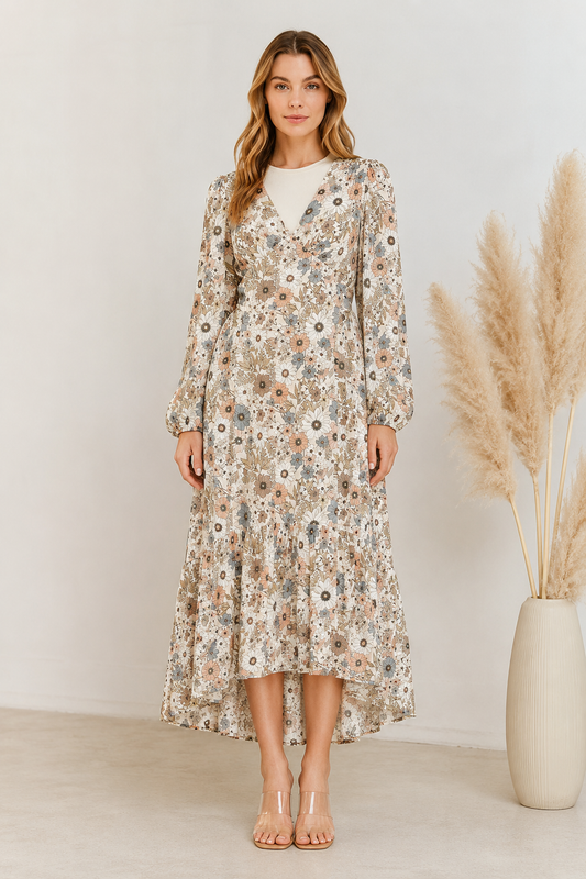 Meadow Romance Floral High-Low Maxi Dress