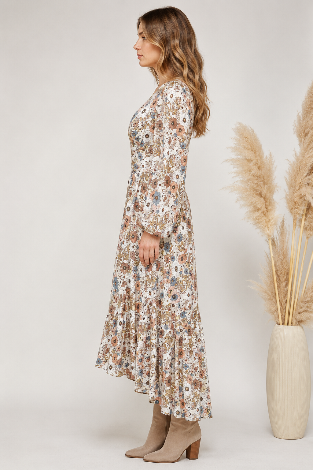 Meadow Romance Floral High-Low Maxi Dress