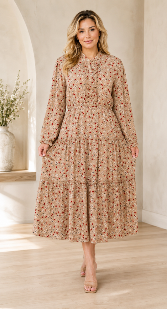 Plus Size Floral Button-Front Tiered Maxi Dress