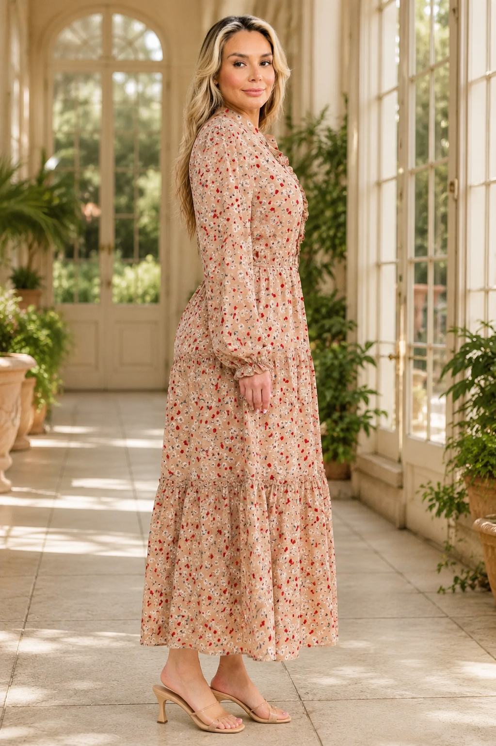 Plus Size Floral Button-Front Tiered Maxi Dress