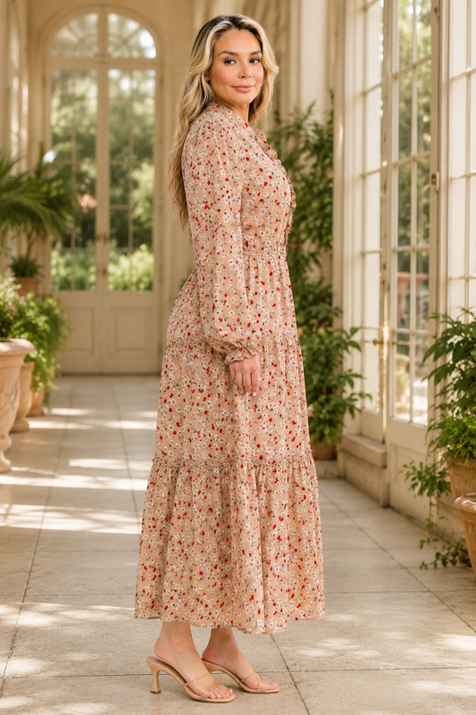 Plus Size Floral Button-Front Tiered Maxi Dress