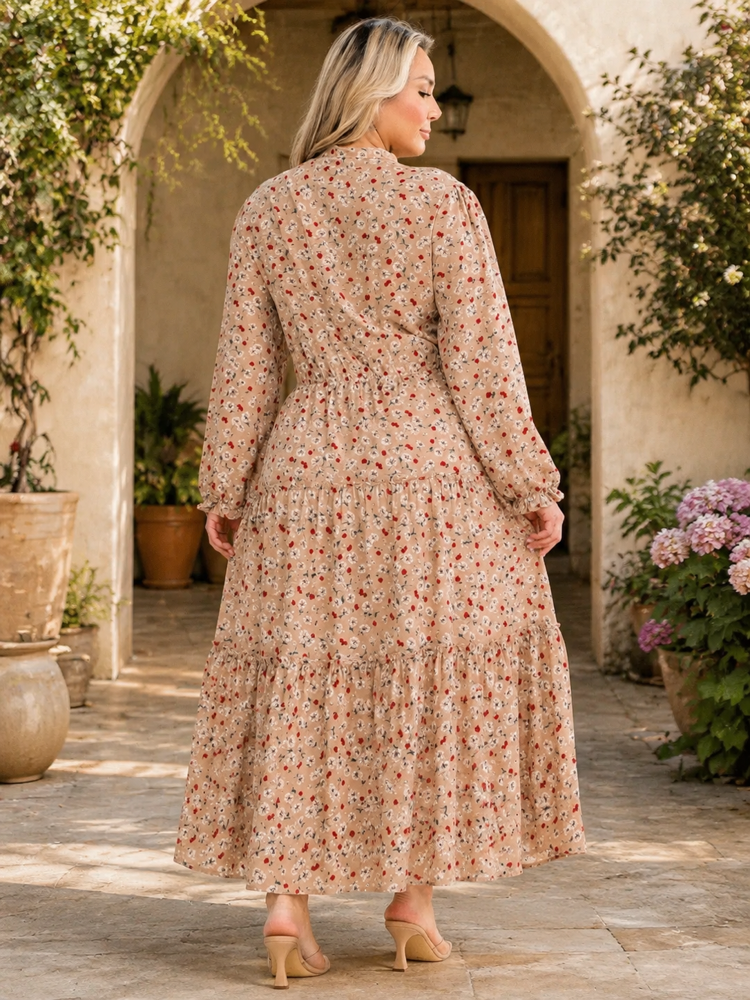 Plus Size Floral Button-Front Tiered Maxi Dress