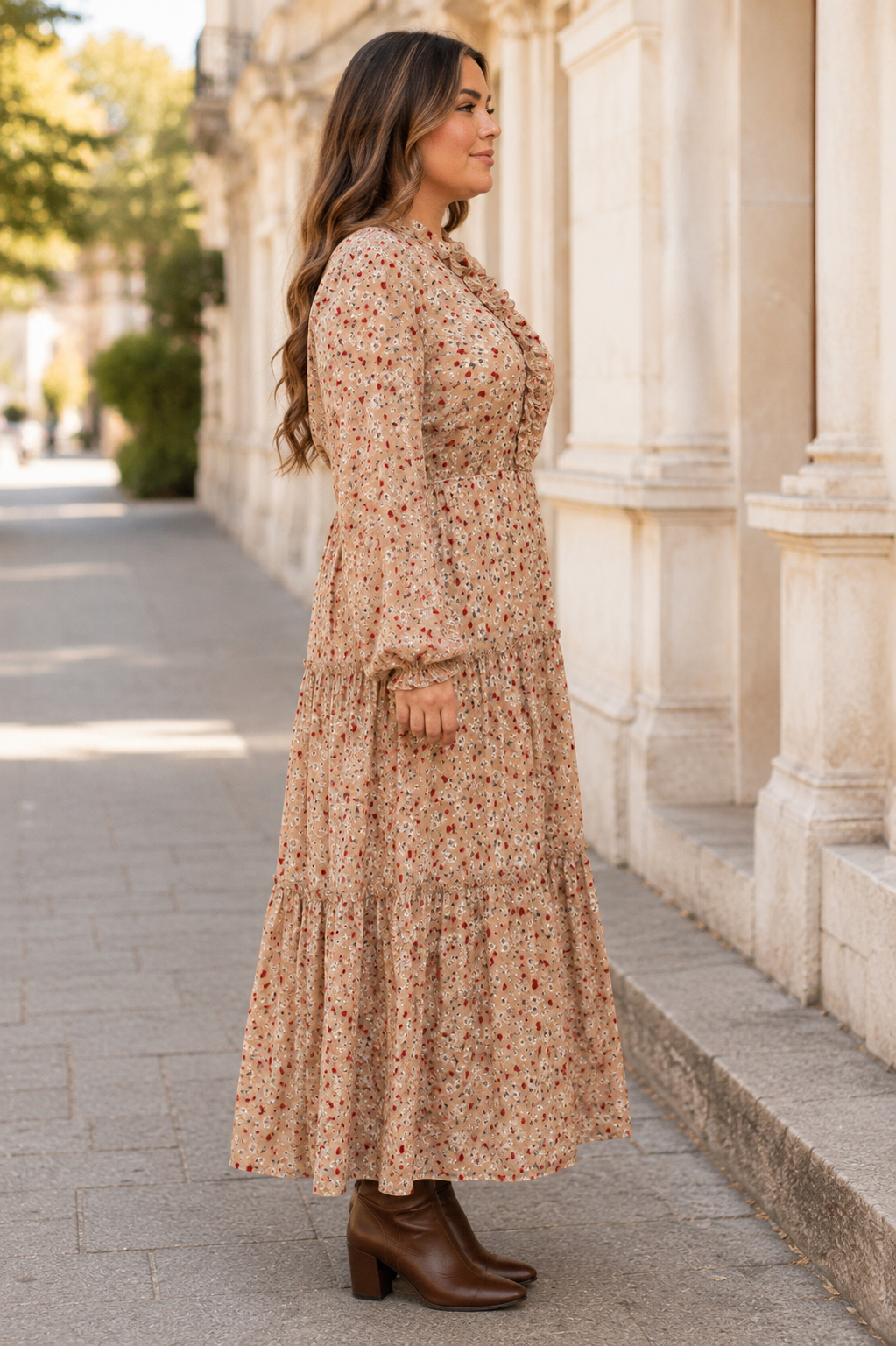 Plus Size Floral Button-Front Tiered Maxi Dress
