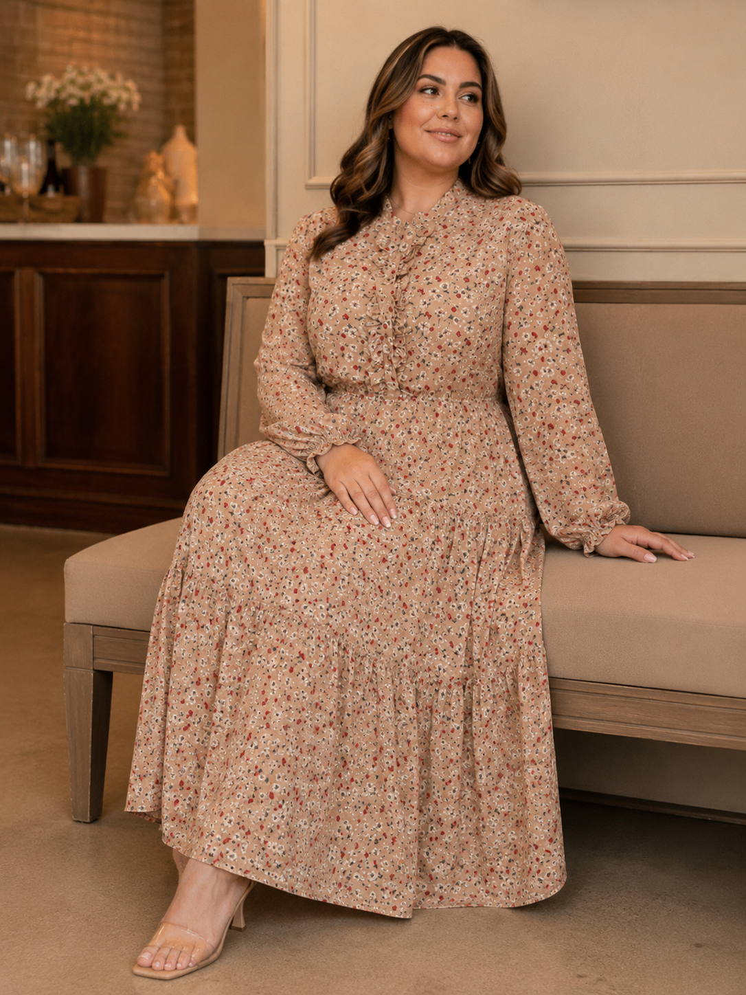 Plus Size Floral Button-Front Tiered Maxi Dress