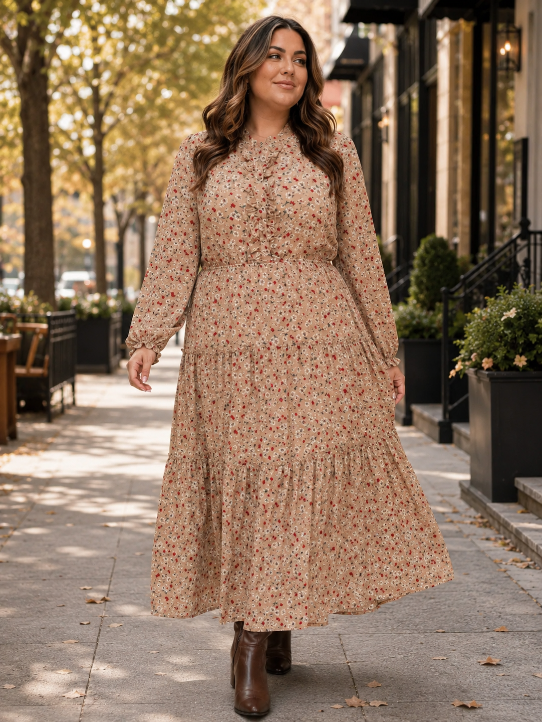 Plus Size Floral Button-Front Tiered Maxi Dress