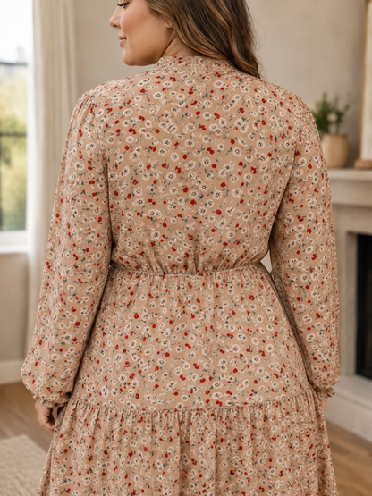Plus Size Floral Button-Front Tiered Maxi Dress