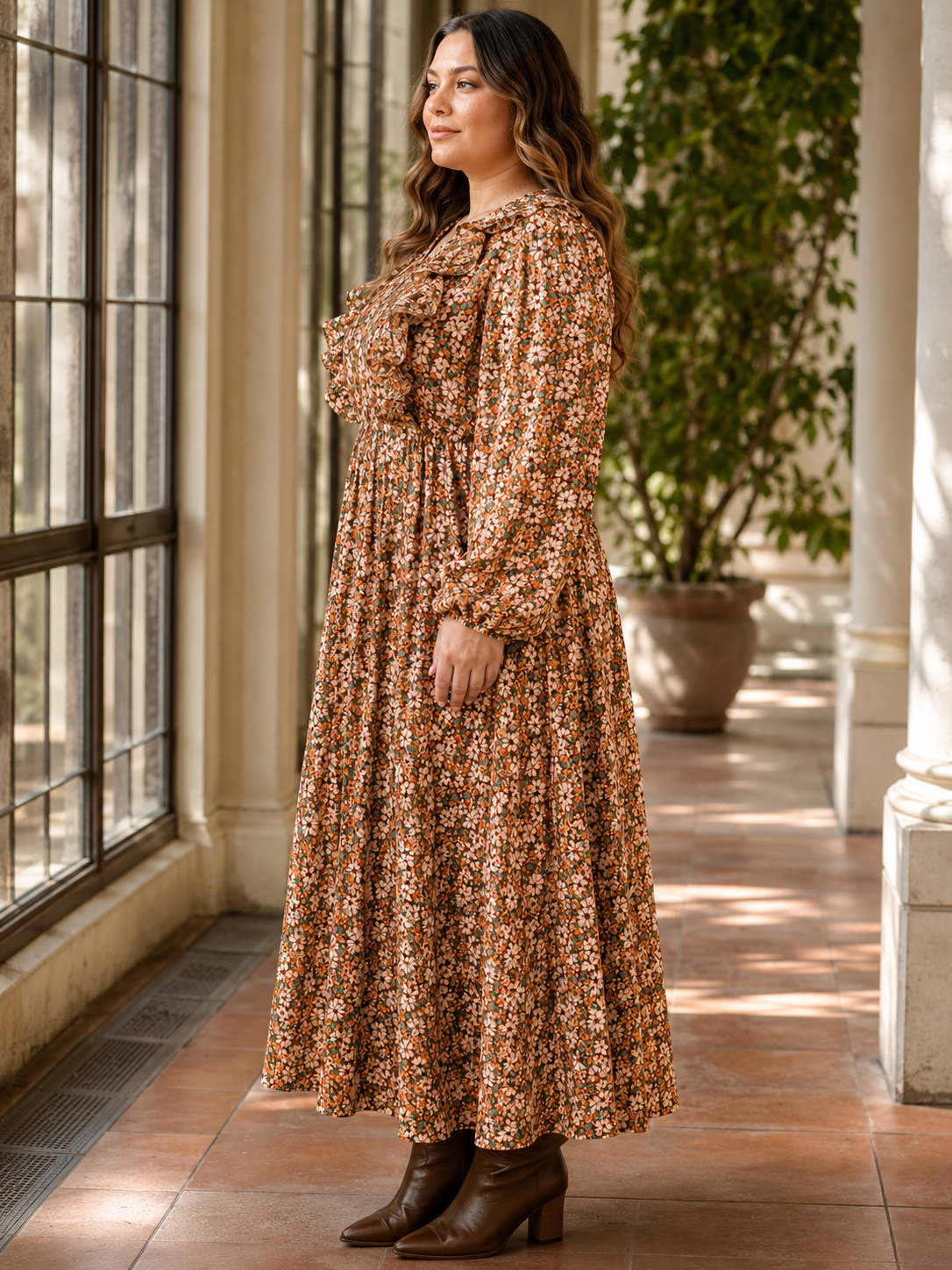 Floral Pleated Nursing-Friendly Maxi Dress